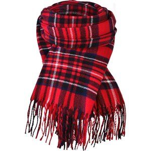 Beonon Women's Winter Scarf Scottish Checked Cashmere Feel Black Red New